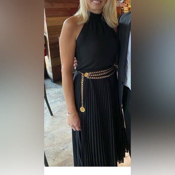 WHBM White House Black Market Black Pleated Halter Dress Wedding Guest Midi - Picture 4 of 8